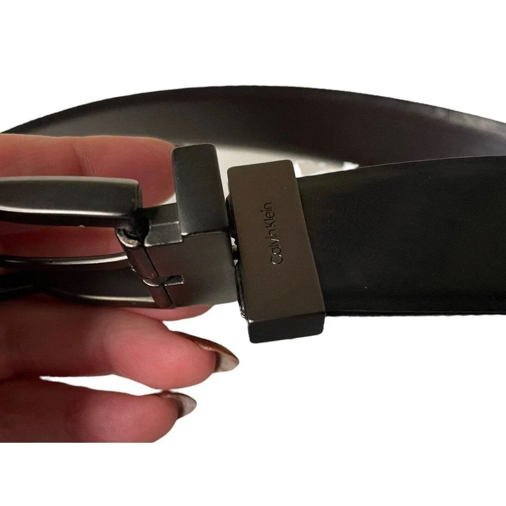 Calvin Klein Men's Reversible Black Brown Leather Belt Size 38-42 Swivel Buckle